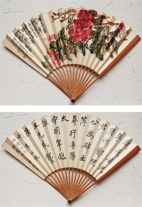 呉昌碩画花卉図扇面