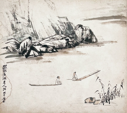 張大千画瀟湘老人図色紙
