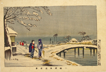 小梅曳舟通雪景
