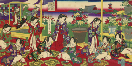 浅草金龍山 花屋しき牡丹花　御遊らんの図