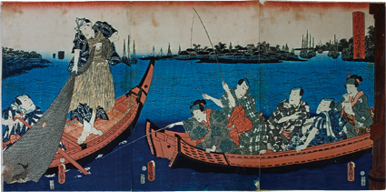 夕涼永代橋遊漁の図