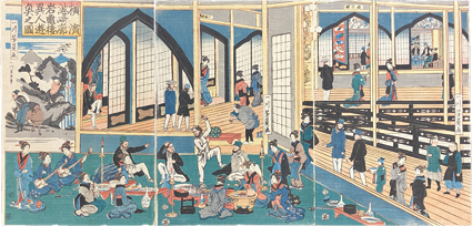 横濱港崎廓岩亀楼異人遊興之図