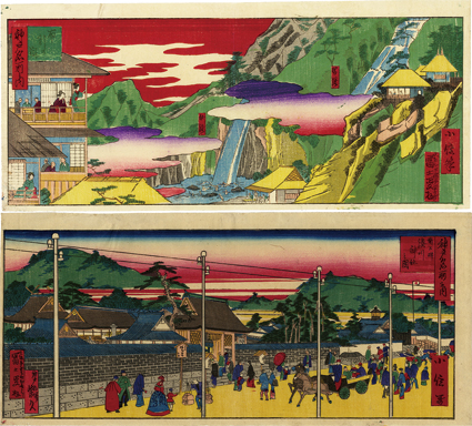 神戸名所之内 楠公碑湊川神社　之図　布引乃瀧